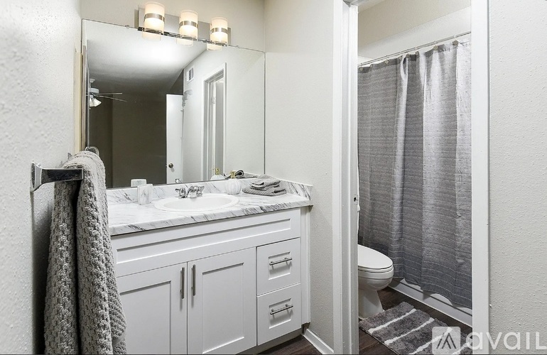 A bathroom with a white sink and a mirror above it.