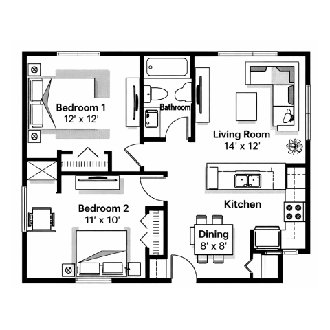 2 Bedroom 1 Bathroom