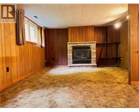 A living room with a fireplace and a carpet.