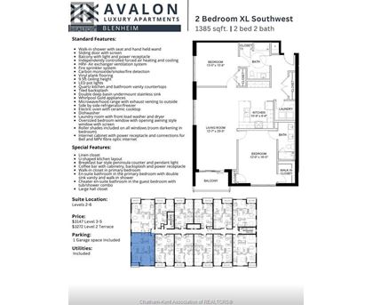 A flyer for a 2 bedroom apartment with a floor plan and details.