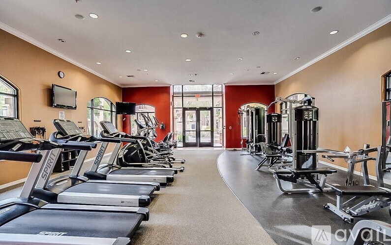 A gym with treadmills and exercise equipment.