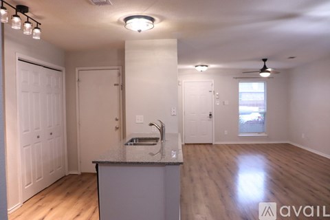 A kitchen area with a sink and a countertop.