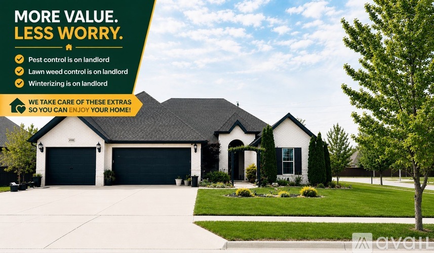 A house with a lawn and a sign that says "MORE VALUE. LESS WORRY."
