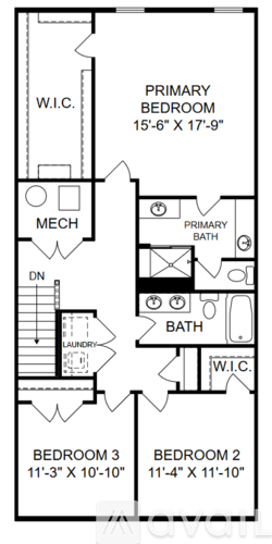 A floor plan of a home with a primary bedroom, bathroom, and two additional bedrooms.