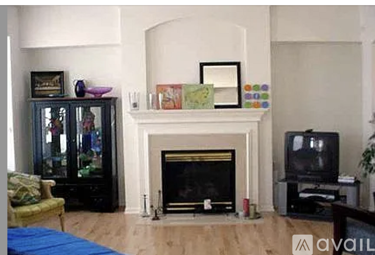 A living room with a fireplace and a television.