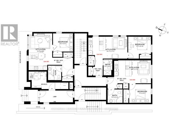 A floor plan of a building with multiple bedrooms and bathrooms.