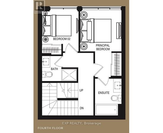 A floor plan of an apartment with a principal bedroom, an en suite, and a bathroom.