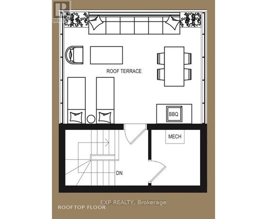 A drawing of a floor plan for a rooftop floor.