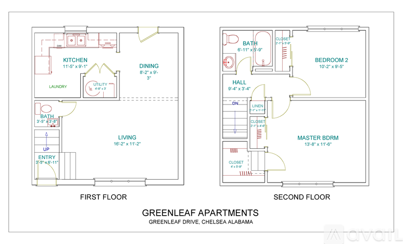A floor plan for Greenleaf Apartments in Chelsea Alabama.