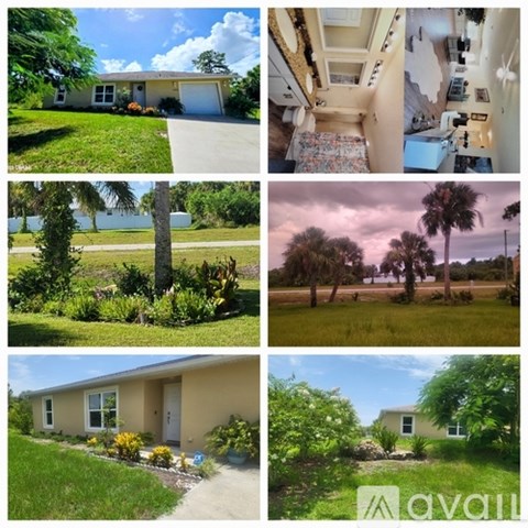 A collage of images showcasing different aspects of a property including the exterior, interior, and surrounding landscape.