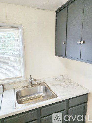 A kitchen with a sink and cabinets.