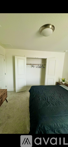 A bedroom with a bed and a dresser.