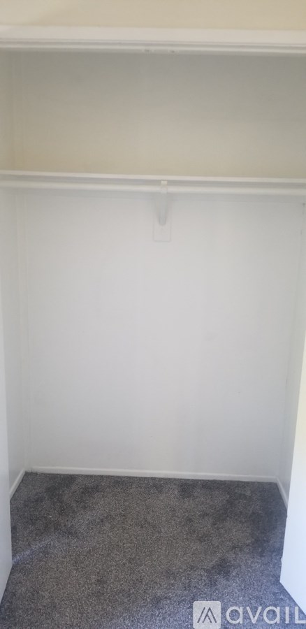 A room with a grey carpet and a white wall.