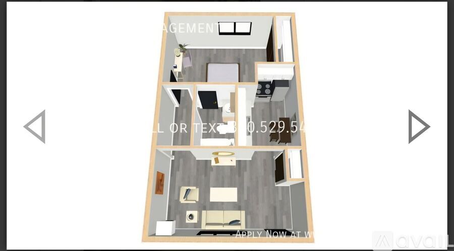 A floor plan of a one bedroom apartment at CVAU.