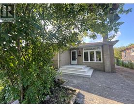 A small house with a white door and windows is surrounded by greenery.