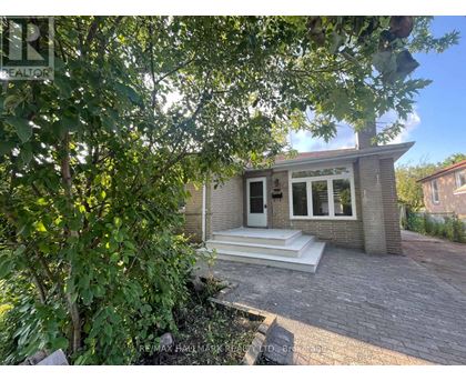 A small house with a white door and windows is surrounded by greenery.