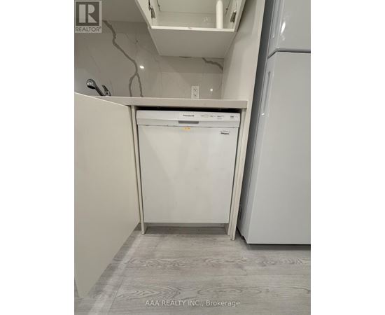 A white dishwasher is in the kitchen.