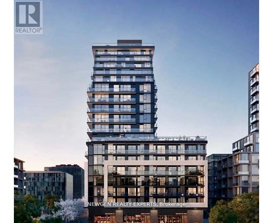 A modern multi-story building with the words "Newgen Realty Experts Brokerage" on the front.