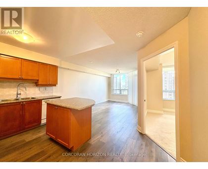 A kitchen with wooden cabinets and a countertop is shown.