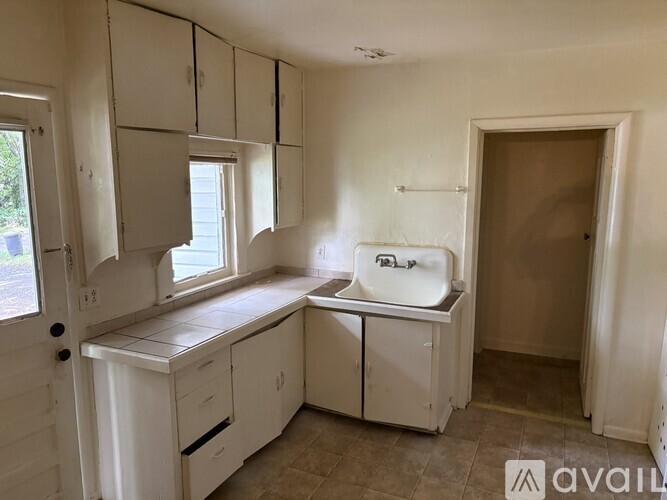 A white kitchen with a sink and cabinets.