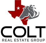 A logo for the Colt Real Estate Group features a silhouette of a horse's head.