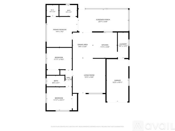 A floor plan of a house with a garage and two bedrooms.
