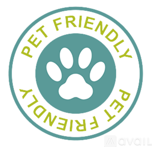 A logo with a paw print and the words "Pet Friendly" written around it.
