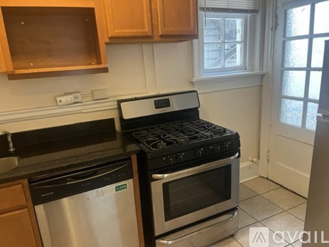 A kitchen with a stove and a dishwasher.