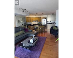 A modern kitchen with wooden cabinets and a purple rug in the middle of the room.
