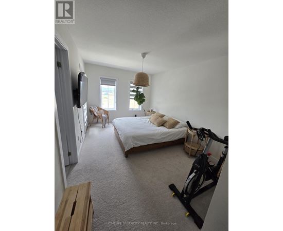A bedroom with a bed, a TV, a window, and a bicycle.
