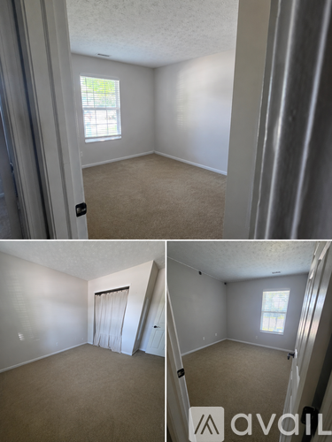 Two images of an empty room with a window and a door.