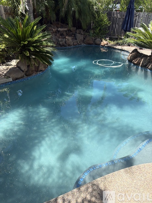 A small pool with a blue tiled edge.