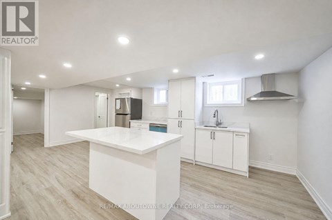 A white kitchen with a large island in the middle.