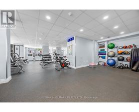 A gym with a variety of equipment including treadmills, weights, and exercise balls.