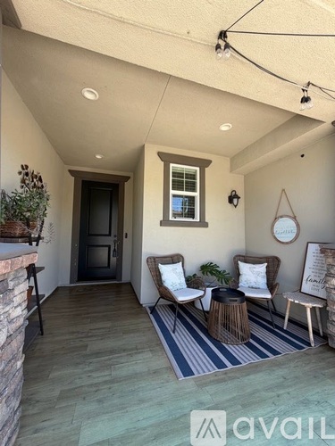 A patio with chairs and a sign that says "avail".
