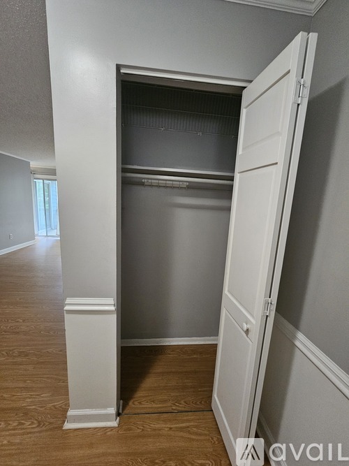 A white pantry door is open.
