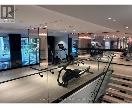 A gym with treadmills and exercise bikes.