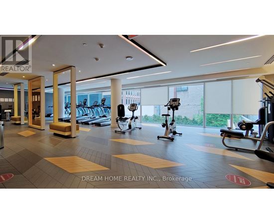 A gym with a variety of equipment including treadmills, stationary bikes, and weight machines.