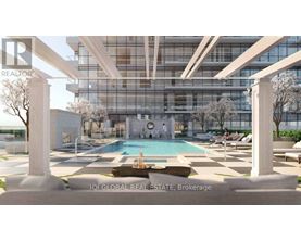 A modern building with a pool in the foreground and a sign that says "REALTOR".