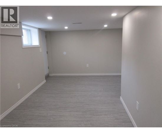 A spacious room with a grey carpet and white walls.
