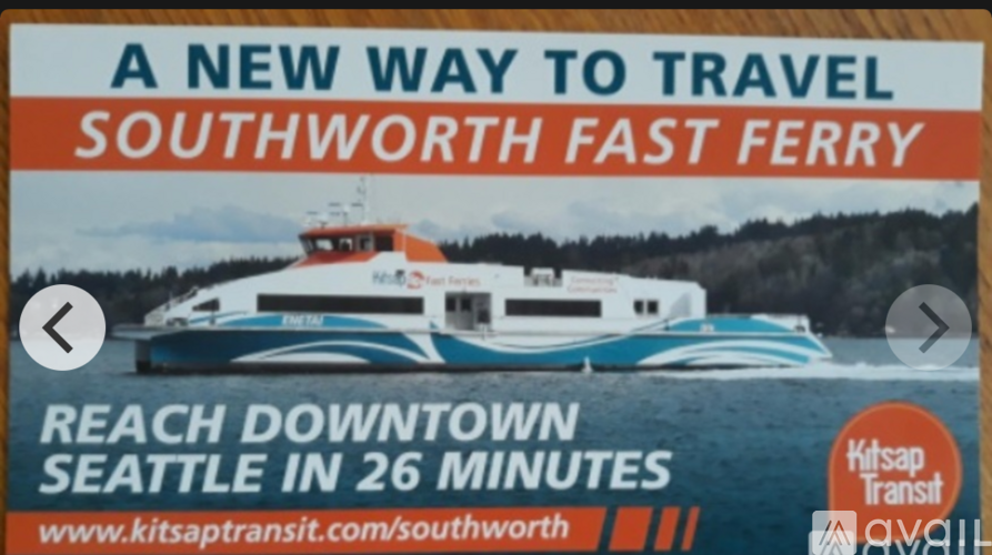 A sign advertising a fast ferry from Southworth to downtown Seattle.