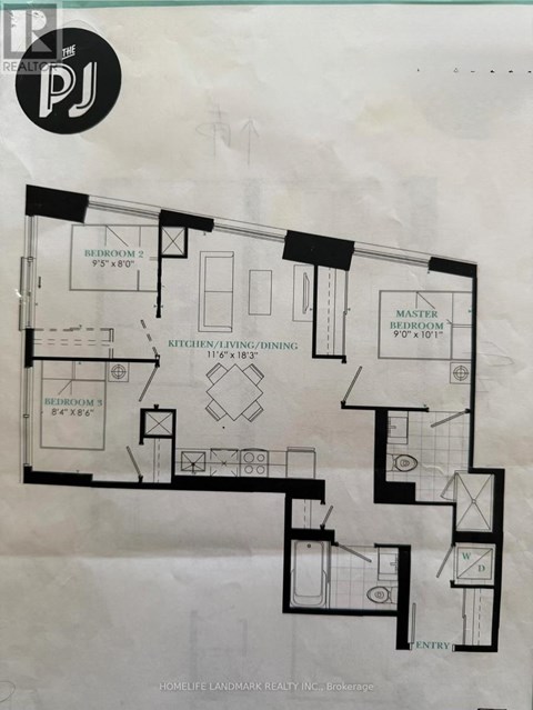 A floor plan for a home with three bedrooms and a master bedroom is shown.