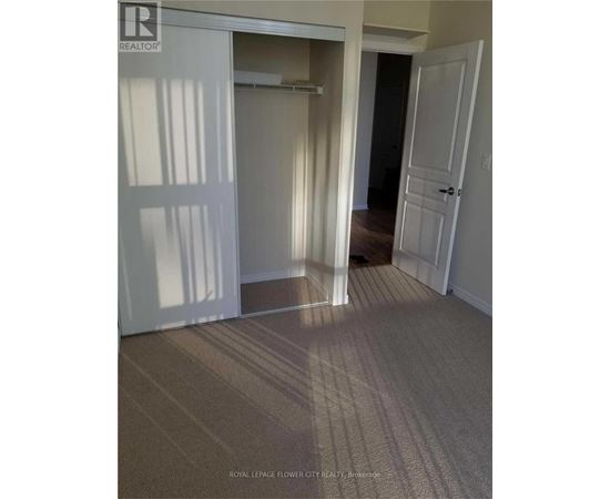 A hallway with carpeted flooring and white doors.