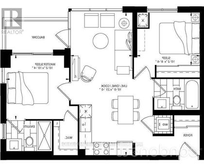 A black and white floor plan of a house with a kitchen, living room, and bathrooms.