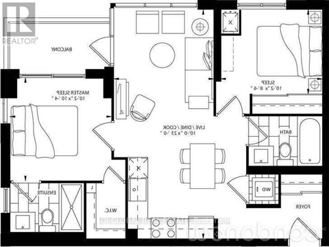 A black and white floor plan of a house with a kitchen, living room, and bathrooms.