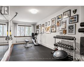 A well-equipped home gym with a variety of exercise equipment.