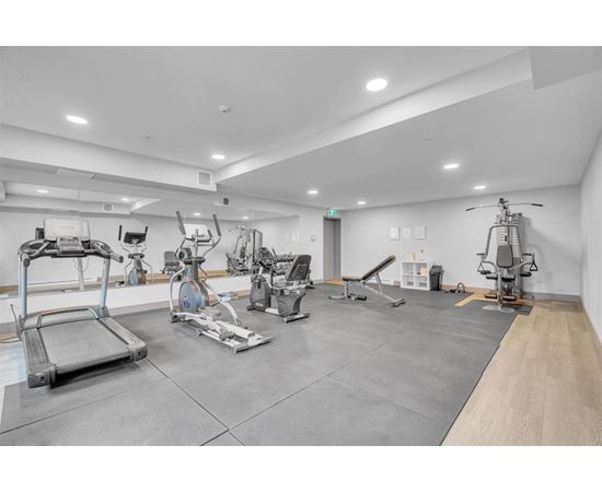 A gym with a variety of exercise equipment.