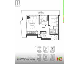 A floor plan for a 2 bedroom, 2 bath home with a total area of 997 square feet.