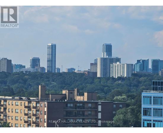 A cityscape with a mix of residential and commercial buildings.