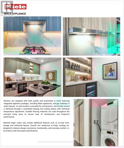 A page from a brochure showcasing various kitchen designs with Miele appliances.